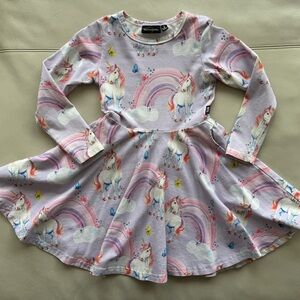 ROCK YOUR KID Baby Long Sleeve Purple Unicorn Cotton Skater Dress Size 5 $75